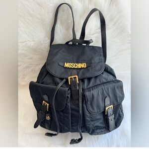 Moschino Black Backpack with Gold Accents